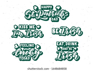 Happy St. Patrick's day hand drawn lettering set. Template for, banner, poster, flyer, greeting card, web design, print design. Vector illustration.