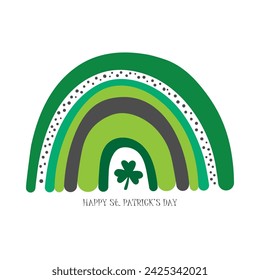 Happy St. Patrick's Day. Hand drawn rainbow with shamrock. Cute rainbow bridge for Patricks Day greetings and invitations. Vector illustration.