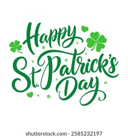 Happy St. Patrick's Day hand lettering. Festive graphic design for Patricks Day greetings and invitations. Vector iilustration.