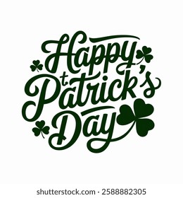 Happy St. Patrick's day. Hand lettering text with a four leaf clover isolated on white background. Vector typography for St. Patrick's day posters, greeting cards, banners, flyers.  illustration