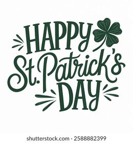 Happy St. Patrick's day. Hand lettering text with a four leaf clover isolated on white background. Vector typography for St. Patrick's day posters, greeting cards, banners, flyers.  illustration vecto