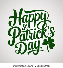 Happy St. Patrick's day. Hand lettering text with a four leaf clover isolated on white background. Vector typography for St. Patrick's day posters, greeting cards, banners, flyers.  illustration