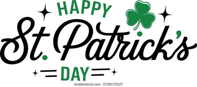 Letras de la mano del día de San Patricio con trébol verde y caligrafía Texto del guion, Ilustración vectorial
