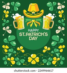 Happy St. Patrick's Day Handwriting with Leaf Background Vector Illustration