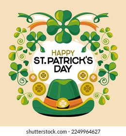 Happy St. Patrick's Day Handwriting with Leaf Background Vector Illustration