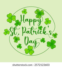 Happy St Patricks Day handwriting with leaf shamrock design vector 