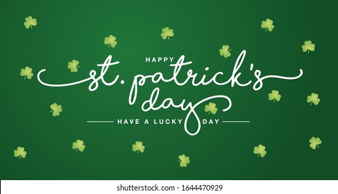 Happy St Patrick's Day handwritten lettering tipography Irish green clovers greeting card