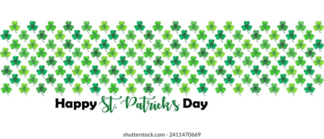 Happy St Patrick's Day handgeschriebene typografische Schrift Schriftsteller Design-Banner. Aquarellgrüne Klee Saint-Patrick-Hintergrund 