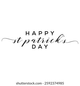 Happy St Patrick's Day handwritten lettering tipography Irish green clovers Saint Patrick holiday white greeting card