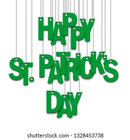 Happy St. Patricks day. Hanging letters on ropes. Pattern for banner, poster, greeting card, party invitation. Vector illustration