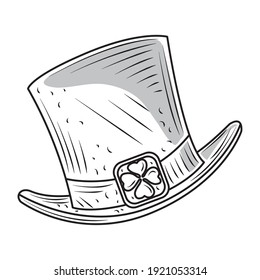 happy st patricks day hat with clover icon sketch isolated vector illustration