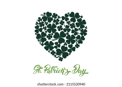 Happy St. Patricks Day heart shaped clover leaves. Logos and emblems for invitations, cards.