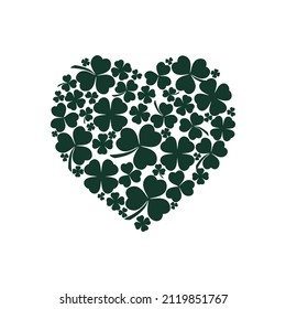Happy St. Patricks Day heart shaped clover leaves. Logos and emblems for invitations, cards.