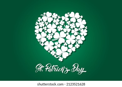 Happy St. Patricks Day heart shaped clover leaves. Logos and emblems for invitations, cards.