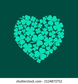 Happy St. Patricks Day heart shaped clover leaves. Logos and emblems for invitations, cards.