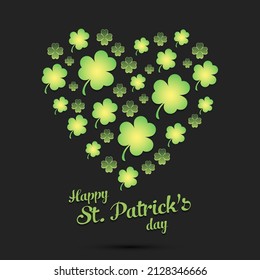 Alles Gute zum St. Patricks Tag. Herz aus Kleeblatt und Shamrock. Muster-Design für Logo, Banner, Poster, Grußkarte, Partyeinladung. Vektorgrafik auf isoliertem Hintergrund