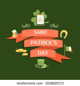 Happy St. Patrick's day holiday banner with decorations.