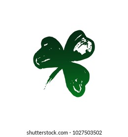 Happy St. Patrick's Day Holiday poster with hand drawn lettering and  brush painted clover symbol. Irish green holiday party. Vector illustration. For banners, advertising, invitations, greeting card