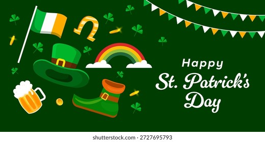 happy st patrick's day horizontal banner illustration