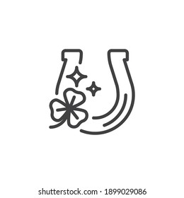 Happy St. Patrick's Day horseshoe line icon. linear style sign for mobile concept and web design. Lucky horseshoe and clover outline vector icon. Symbol, logo illustration. Vector graphics