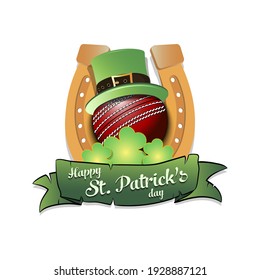 Happy St. Patricks day. Horseshoe, clovers and soccer ball in leprechaun hat on an isolated background. Pattern for greeting card, logo, banner, poster, party invitation. Vector illustration