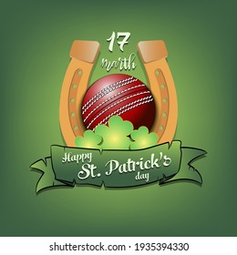Happy St. Patricks day. Horseshoe, clovers and soccer ball in leprechaun hat on an isolated background. Pattern for greeting card, logo, banner, poster, party invitation. Vector illustration