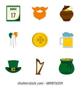 Happy st. Patricks day icon set. Flat style set of 9 happy st. Patricks day vector icons for web isolated on white background