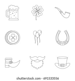 Happy St Patricks day icon set. Outline style set of 9 happy st Patricks day vector icons for web isolated on white background