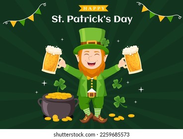 Happy St Patricks Day Illustration with Kids, Golden Coins, Green Hat, Leprechauns and Shamrock in Flat Cartoon Hand Drawn for Landing Page Templates