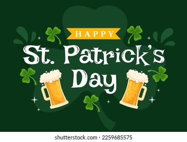 Happy St Patricks Day Illustration with Golden Coins, Green Hat, Beer Pub and Shamrock for Landing Page in Flat Cartoon Hand Drawn Templates