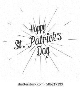 Happy St. Patrick's Day inscription with rays of blast isolated on white background. Vector illustration.
