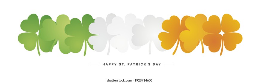 Happy St Patricks Day Irish flag with green white orange clovers background banner