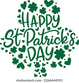 Happy St Patrick's Day Irish Shamrock Clover Typogaphy Lettering Art