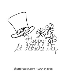 happy st patrick`s day label with clover and elf hat icons