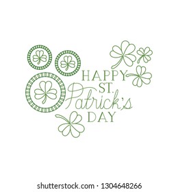 happy st patrick`s day label with clover isolated icon