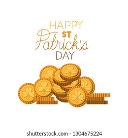 happy st patrick`s day label with coins icons