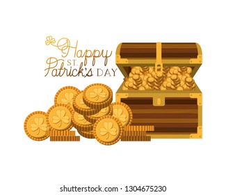 happy st patrick`s day label with coins icons