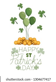 happy st patrick`s day label with coins icons