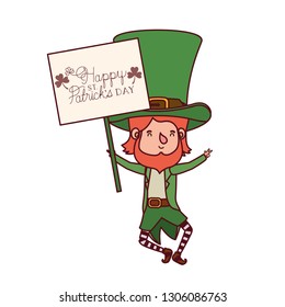 happy st patrick`s day label with leprechaun character
