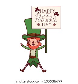 happy st patrick`s day label with leprechaun character