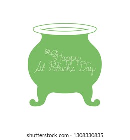 happy st patricks day label with leprechaun cauldron icons