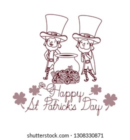 happy st patricks day label with leprechauns character