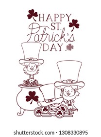 happy st patricks day label with leprechauns character