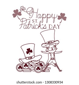 happy st patricks day label with leprechaun character