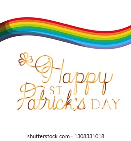 happy st patricks day label with rainbow icons