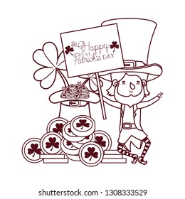 happy st patricks day label with leprechaun character