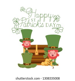 happy st patricks day label with leprechauns character