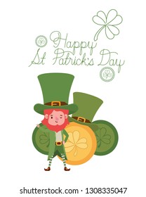 happy st patricks day label with leprechaun character