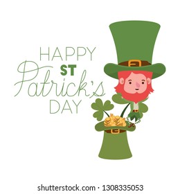 happy st patricks day label with leprechaun character