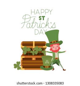 happy st patricks day label with leprechaun character